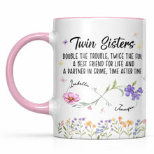 Load image into Gallery viewer, Personalized Accent Mug Birth Month Flowers Infinity Symbol Gift for Sisters