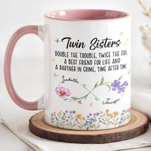 Load image into Gallery viewer, Personalized Accent Mug Birth Month Flowers Infinity Symbol Gift for Sisters