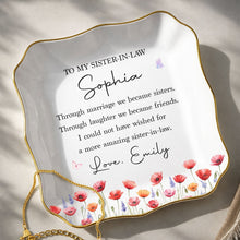 Load image into Gallery viewer, Personalized Lace Square Jewelry Dish Custom Birth Flowers Gift for Sister-in-Law