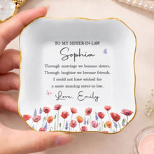 Load image into Gallery viewer, Personalized Lace Square Jewelry Dish Custom Birth Flowers Gift for Sister-in-Law