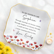 Load image into Gallery viewer, Personalized Lace Square Jewelry Dish Custom Birth Flowers Gift for Sister-in-Law