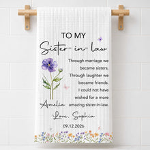Load image into Gallery viewer, Personalized Kitchen Towel Custom Birth Month Flowers Gift for Sister-in-Law
