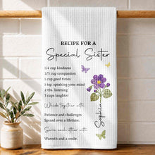 Load image into Gallery viewer, Personalized Kitchen Towel Recipe Gift for Sister with Flowers