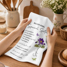 Load image into Gallery viewer, Personalized Kitchen Towel Recipe Gift for Sister with Flowers
