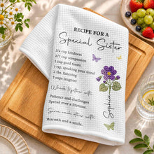 Load image into Gallery viewer, Personalized Kitchen Towel Recipe Gift for Sister with Flowers