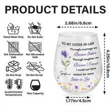 Load image into Gallery viewer, Personalized Stemless Wine Glass Custom Birth Month Flowers Gift for Sister-in-Law
