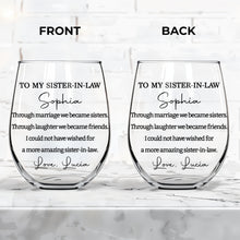 Load image into Gallery viewer, Personalized Stemless Wine Glass Gift for Sister-in-Law