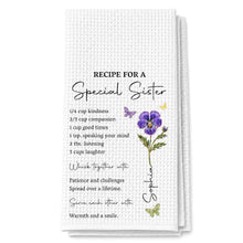 Load image into Gallery viewer, Personalized Kitchen Towel for Sister Birth Month Flowers & Butterflies Custom Gift