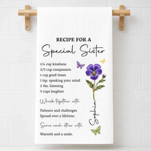 Load image into Gallery viewer, Personalized Kitchen Towel for Sister Birth Month Flowers & Butterflies Custom Gift