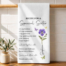 Load image into Gallery viewer, Personalized Kitchen Towel for Sister Birth Month Flowers & Butterflies Custom Gift