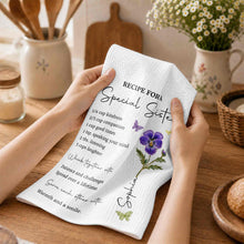 Load image into Gallery viewer, Personalized Kitchen Towel for Sister Birth Month Flowers & Butterflies Custom Gift