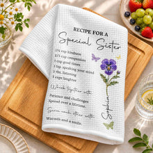 Load image into Gallery viewer, Personalized Kitchen Towel for Sister Birth Month Flowers & Butterflies Custom Gift