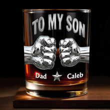 Load image into Gallery viewer, Personalized Whiskey Glass Fist Bump Custom Name Gift for Son