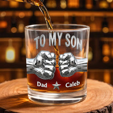 Load image into Gallery viewer, Personalized Whiskey Glass Fist Bump Custom Name Gift for Son