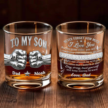 Load image into Gallery viewer, Personalized Whiskey Glass Fist Bump Custom Name Gift for Son