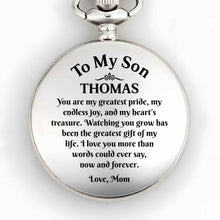 Load image into Gallery viewer, Personalized Engraved Silver Plated Pocket Watch Gift for Son