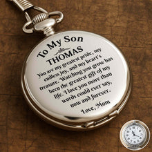 Load image into Gallery viewer, Personalized Engraved Silver Plated Pocket Watch Gift for Son