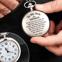 Load image into Gallery viewer, Personalized Engraved Silver Plated Pocket Watch Gift for Son