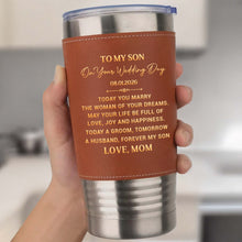 Load image into Gallery viewer, Personalized Leather Tumbler Engraved for Son Wedding Gift