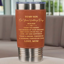 Load image into Gallery viewer, Personalized Leather Tumbler Engraved for Son Wedding Gift