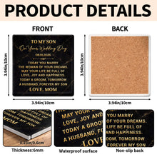 Load image into Gallery viewer, Personalized Black Marble Coaster Gift for Son Wedding Day