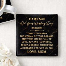 Load image into Gallery viewer, Personalized Black Marble Coaster Gift for Son Wedding Day