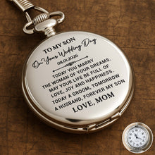 Load image into Gallery viewer, Personalized Silver Plated Pocket Watch Gift for Son Wedding Day