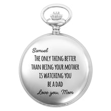 Load image into Gallery viewer, Engraved Silver Pocket Watch Custom Name Gift for Son