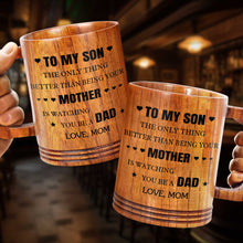 Load image into Gallery viewer, Personalized Wooden Mug for Son Custom Message Gift