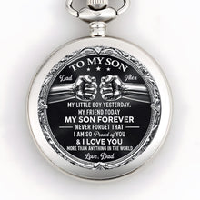 Load image into Gallery viewer, Personalized Silver Plated Pocket Watch Custom Gift for Son