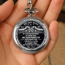 Load image into Gallery viewer, Personalized Silver Plated Pocket Watch Custom Gift for Son