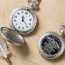 Load image into Gallery viewer, Personalized Silver Plated Pocket Watch Custom Gift for Son