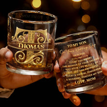 Load image into Gallery viewer, Personalized Custom Whiskey Glass Monogram Gift for Son