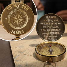 Load image into Gallery viewer, Personalized Engraved Brass Compass Gift for Son - Be Brave