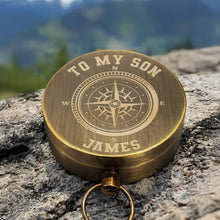 Load image into Gallery viewer, Personalized Engraved Brass Compass Gift for Son - Be Brave