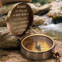Load image into Gallery viewer, Personalized Engraved Brass Compass Gift for Son - Be Brave