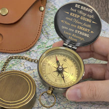 Load image into Gallery viewer, Personalized Engraved Brass Compass Gift for Son - Be Brave