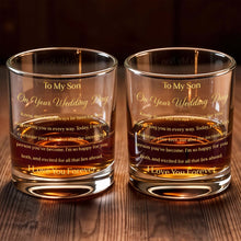 Load image into Gallery viewer, Personalized Custom Whiskey Glass Gift for Son Wedding Day Gold Text