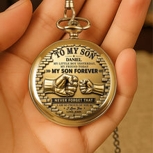 Load image into Gallery viewer, Personalized Gold Pocket Watch Custom Name Gift for Son
