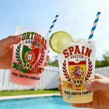 Load image into Gallery viewer, Personalized Frosted Cups with Soccer Crest for Family Events