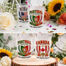 Load image into Gallery viewer, Personalized Frosted Cups with Soccer Crest for Family Events