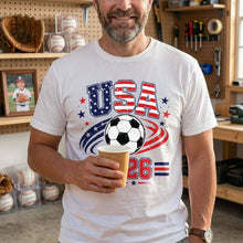 Load image into Gallery viewer, Personalized Soccer American Flag T-Shirt Custom Design for Dad