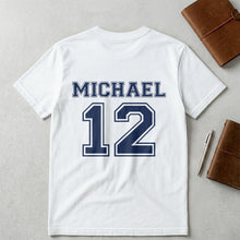 Load image into Gallery viewer, Personalized Soccer American Flag T-Shirt Custom Design for Dad