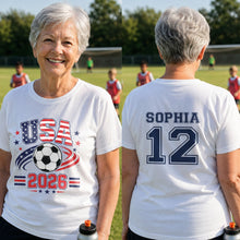 Load image into Gallery viewer, Personalized Soccer American Flag T-Shirt Custom Design for Dad