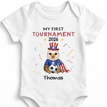 Load image into Gallery viewer, Personalized Soccer Baby Onesie Custom Name Eagle 4th of July Gift