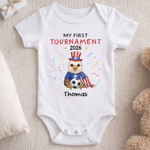 Load image into Gallery viewer, Personalized Soccer Baby Onesie Custom Name Eagle 4th of July Gift