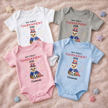 Load image into Gallery viewer, Personalized Soccer Baby Onesie Custom Name Eagle 4th of July Gift