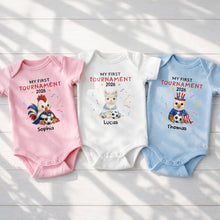 Load image into Gallery viewer, Personalized Soccer Baby Onesie Custom Name Eagle 4th of July Gift