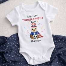 Load image into Gallery viewer, Personalized Soccer Baby Onesie Custom Name Eagle 4th of July Gift
