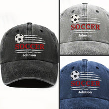 Load image into Gallery viewer, Personalized Washed Denim Cap Custom Name Soccer Gift for Him